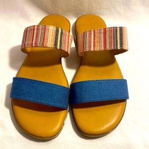 Lauren Conrad Summer Memory Foam Slip On Sandals 6.5 Sunstone Denim